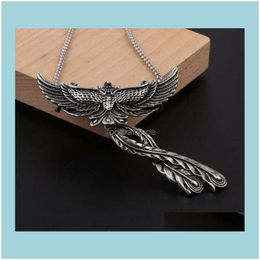 Necklaces & Pendants Unisex Fashion Sier Stainless Steel Peacock Phenix Wings Pendant Men Retro Punk Hip Hop Necklace Jewellery Gifts Drop Del