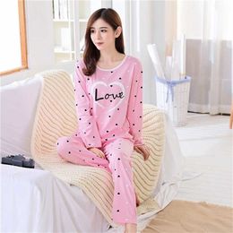 Women's Cartoon Print Pajamas Sets Long Sleeves Spring Ladies Sweet Cute Loose Sleepwear Nightwear Outfits 211112
