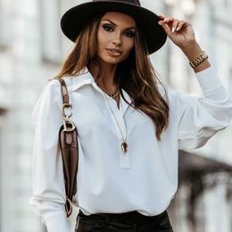 Summer Office Blouse Womens Fashion Turn-down Collar Lantern Long Sleeve Elegant Ladies Shirts Plus Size Tops And Blouses 210608