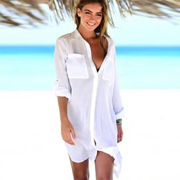 Women's Swimwear 2021 Cover Ups Women Beach Tunic Swimsuit Up Sexy Summer Bathing Suit Long Sleeve Beachwear Pareo Dress