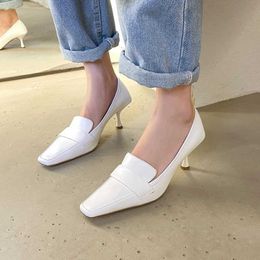 ALLBITEFO Fashion square toe design genuine leather brand high heel shoes women heels shoes thin heel office work shoes 210611