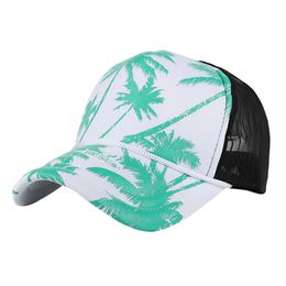 Feitong Hip hop mesh baseball cap Men women coconut tree print snapback caps Unisex adjustable outdoor streetwear trucker hat