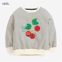 Little maven Girls Long Sleeve Sweatshirts Cherry Paillette Infant Baby Cotton Clothes for Children's Clothing 211023