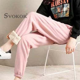 SVOKOR Winter Warm Pants Plush Fleece Thickened Casual Trousers Women Mujer Plus Size Cold Resistant Solid Sports Leggings 211216