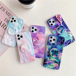 Marble Cases for iPhone 13 12 Pro Max 11 XR XS 7 8 SE2020 Samsung S22 Plus Ultra S21 FE A13 A33 A53 A72 Shockproof Electroplating Soft TPU Bracket Phone Case