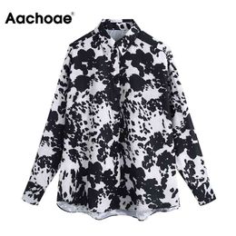 Women Print Shirt Spring Autumn Batwing Long Sleeve Loose Office Tops Turn Down Collar Casual Lady Blouse Chemise 210413