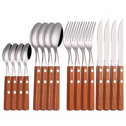 Western 16 Piece Flatware Stainless Steel Cutlery Set Kitchen Tableware Golden Silverware Mirror Dropshipping