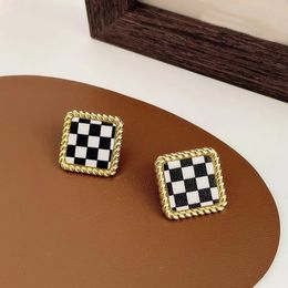Chessboard Cube Stud Earrings 2021 New Trend Jewellery Black White Black Color-Jointed Earings Wholesale