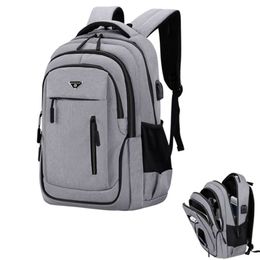 Big Capacity Men Backpack Laptop 15.6 Oxford Gray Solid High School Bags Teen College Student Back Pack Multifunctional Bagpack 210929