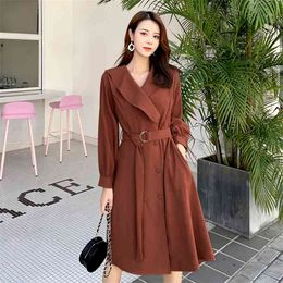 Fashion women's dress autumn and winter sweet v-neck long-sleeved temperament lace thin coat 210520