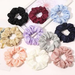 Women Embroidered Layered Lace Scrunchies Vintage Hair Ring Elastic Rubber Band Girls Fashion Ponytail Holder Hair Accessory