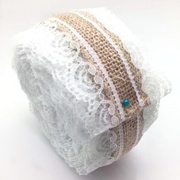 Other Wedding Favours 10m/Lot Natural Jute Burlap Hessian Lace Ribbon Roll White Lace Vintage Decoration Party Christmas Crafts Decorative