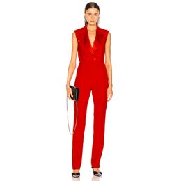 Summer Red Sleeveless Celebrity Evening Party Jumpsuit Rompers Sexy V Neck Tank Fashion Club Long 210423