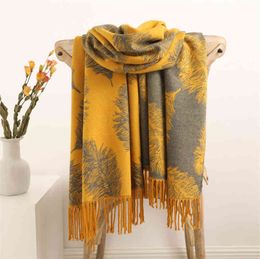 Busins Unisex Fashion Tassel Leaf Printing Custom Cashmere Scarf Pashmina Ladi Scarv 190x65cm