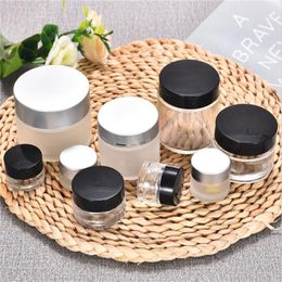 5g 10g Frosted Glass Bottle Cosmetic Empty Jar Pot Makeup Face Cream Container with Black Silver Gold Colour Lid and Inner Pad Packing Bottles