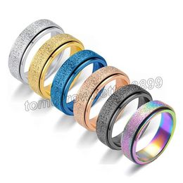 Unisex Women Men Rotatable Ring Frosted Spinner Ring Gold Black Blue Stainless Steel Rings Wedding Engagement Party Jewelry