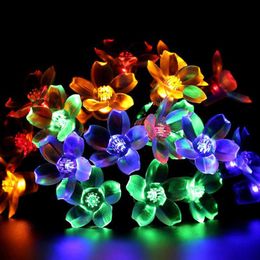 Lâmpadas de gramado Sakura Flor Solar Led Lamp 6m 7m RGB 8 Modos Festival Cherry Festival String Crecha ao ar livre Gardete Solaire Decor Light