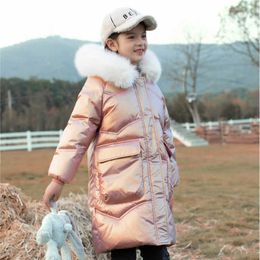 -30 Degrees Girls Winter Coat Real Fur Collar Waterproof Parkas Thicken Kids Down Snowsuit Warm Children Clothing 5-12 Years H0909