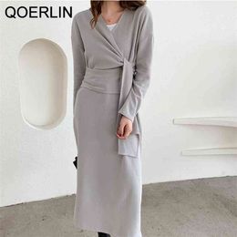 Original Design Criss-Cross Sweater Dress Women Chic Sexy V-Neck Irregular High Waist Long Sleeve Knitted Ladies 210601