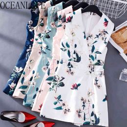 Print Office Lady Bodysuit Notched Collar Sleeveless Work Fashion Jumpsuit Women Spring Summer Ropa Mujer 13965 210415