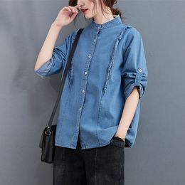 Cappotti di jeans casual da donna Nuovo autunno stile coreano Vintage Colletto alla coreana Del tutto-fiammifero Jean Capispalla femminile Cappotti S2595 210412