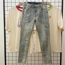 Jeans da uomo Ins Jeans da uomo Biker Biker High Street Fashion Splash Elastic Trendy Trendy Pantaloni casual