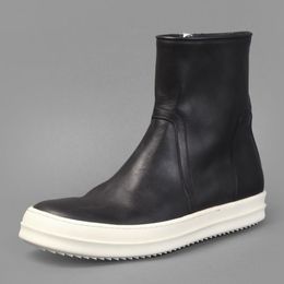 High top TPU fragrant sole genuine cow leather flat zipper boots trainer rock street Goodyear sewing Boot