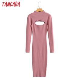 Women's Solid Pink Slim Knit Spring Fashion Suit 2 Piece Set Dress and Top LK9 210416