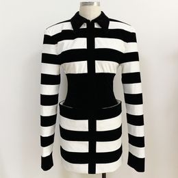 Premium Style Top Quality Original Design Women's Dress Working Dresses Lady Slim Classic Corset Pack Hip Shirtdress Soft Leather Velour Black & White Stripes