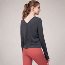 Women's Yoga Tops Breathable Quick Dry Running Sports Loose Shirt Solid Color Long Sleeve Jacket Lightweight T-shirt Gym Clothes Women