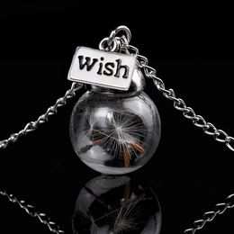 Fashion Dandelion natural Pendants Necklace Glass Handmade dried flower necklace sided time travel for women Jewellery good luck Wish Arts Gifts