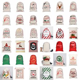 2021 Christmas Gift Bags Large Organic Heavy Canvas-bag Santa Sack Drawstring Bag With Reindeers WLL991