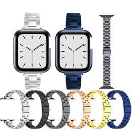 Luxury Slim Metal Strap For Apple Watch band 44mm 40mm 38mm 42mm Three Beads Wirstbands Stainless Steel Bracelet Iwatch Series 6 Se 5 4 3