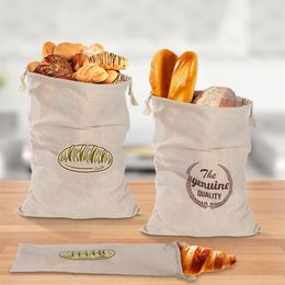 Bunched bread Storage Bags Folding Linen bread bag reusable French baguette drawstring bag Home Storage T2I52175