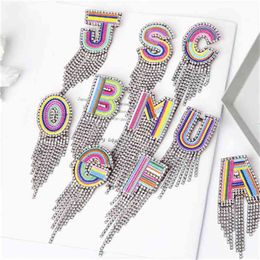 Alphabet fringed rhinestone European American color letter Japan and South Korea popular brooch 624