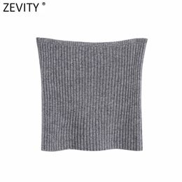 Women Sexy Strapless Grey Color Slimming Short Knitting Sweater Female Chic Design High Street Ladies Vest Tops S557 210420