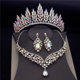 Earrings & Necklace Costume Crystal Bridal Jewelry Sets For Women Diadem Crown Wedding Bride Tiaras Set Prom Headdress