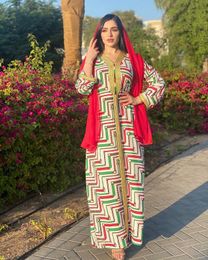 Ethnic Clothing Islamic Hijab Women 2021 Fashion Embroidery Grometric Print Casual Dress Loose Moroccan Kaftan Abaya Dubai Muslim