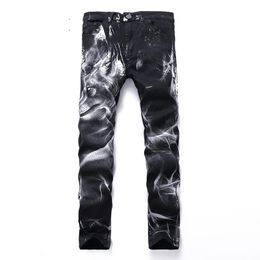 Gersri Men Jeans Patchwork Retro Pants Lion Pattern Cool Slim Classic Denim Personality Design Trousers Big Plus Size Men's281s