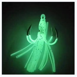 Fishing Hooks 6pcs Luminous Squid Four Anchor Hook Glowing Accessories Tackle