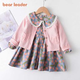 Bear Leader Girls Flowers Party Dress Autumn Children Casual Costumes Kids Floral Vestidos Retro Todderl Baby Outfits 210708