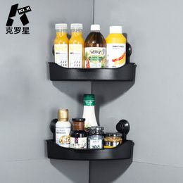 KLX NEW Bathroom Drain Corner Shelf Vacuum Strong Suction Cup Kitchen Punch Free No Trace Spice Rack Household Storage Organiser 210331