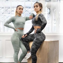 Camouflage FitnSuit Gym Clothes FitnOutfit For Women SeamlSport Set Camo Workout Clothing Yoga Set Green Activewear X0629