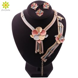 2021 Fashion Indian Jewellery Sets Tassel Bridal Wedding Party Elegant Women Flower Shape Necklace Bracelet Earrings Ring