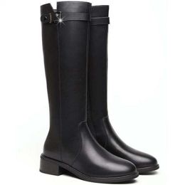 2022 Knee-length Womens Boots Pu Leather Zipper Womens Shoes Autumn And Winter Square Toe Simple Boots