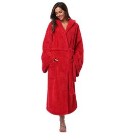 Sale Women Warm Long Robe Bandage Kimono Bathrobe Thicken Coral Bath Thermal Nightgowns Negligee Winter Female Loungewear D30 210901
