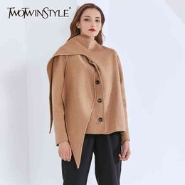 Casual Solid Jacket For Women Scarf Collar Long Sleeve Chic Minimalist Korean Coats Female Fall Fashion 210524