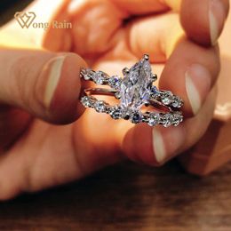 -Cluster Rings Wong Rain 925 Sterling Silber Marquise Cut erstellt Moissanite Edelstein Hochzeit Engagement Romantischer Ring für Frauen Fine Schmuck