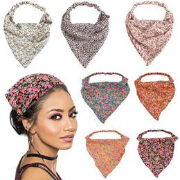 Daisy Flower Print Headbands Hair Scarf Triangle Bandanas Hairband Cross Turban Elastic Hair Bands Headwrap Hair Accesories