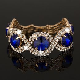 Bohemia Woman Royal Blue Jewellery Set Golden Rhinestone Bracelet Prong Setting Fashion Jewellery Wholesale Retail Link, Chain